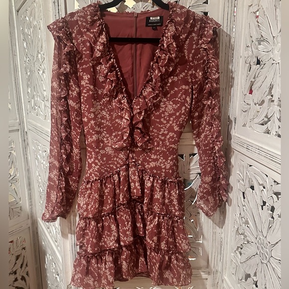 Bardot Ruffled Floral Dress in Dusty Rose - Picture 4 of 8